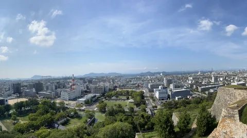 Panoramablick über die Hafenstadt Marugame 