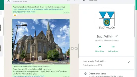 Screenshot Städtischer WhatsAppkanal