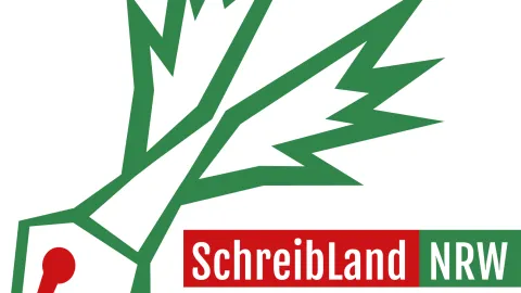 Federkiel in Grün mit Schriftzug SchreibLand NRW